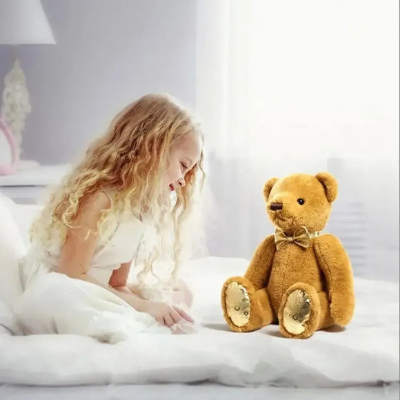 FAO Schwarz Plush Anniversary Teddy Bear Toy Tan Gold Embossed Kids Room Decor - Picture 2 of 13